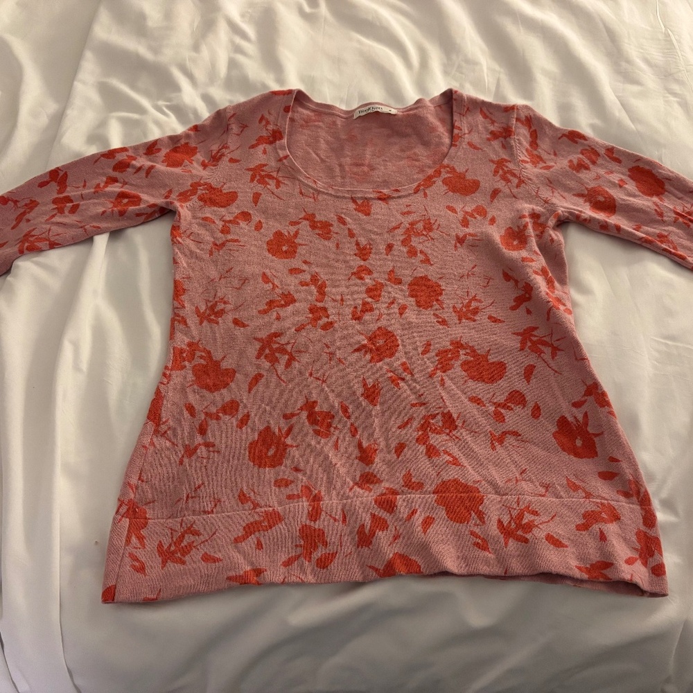 Woolovers Pink Wool Flattering Fitted Warm Floral Sweater Medium